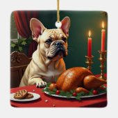 French Bulldog Christmas Eve Feast Painting セラミックオーナメント (裏面)