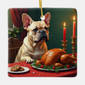 French Bulldog Christmas Eve Feast Painting セラミックオーナメント (正面)