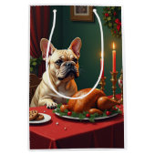 French Bulldog Christmas Eve Feast Painting ミディアムペーパーバッグ (正面)