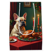 French Bulldog Christmas Eve Feast Painting ミディアムペーパーバッグ (裏面)