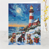 French Bulldog Christmas Lighthouse Holiday カード (黄色い花)