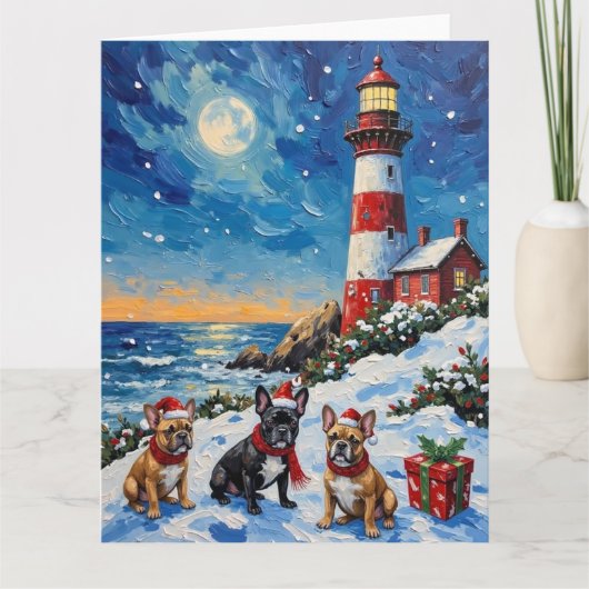 French Bulldog Christmas Lighthouse Holiday カード (正面)