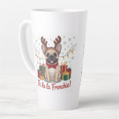 French Bulldog Christmas Mug – Fa La La Frenchie カフェラテマグ (左アングル)