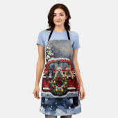 French Bulldog Christmas Red Truck Holiday エプロン (着用した状態)