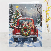 French Bulldog Christmas Red Truck Holiday カード (黄色い花)