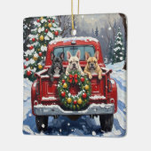 French Bulldog Christmas Red Truck Holiday セラミックオーナメント (左)