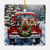 French Bulldog Christmas Red Truck Holiday セラミックオーナメント (裏面)