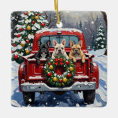 French Bulldog Christmas Red Truck Holiday セラミックオーナメント (正面)