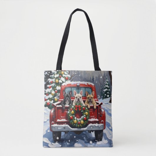 French Bulldog Christmas Red Truck Holiday トートバッグ (正面)