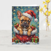 French Bulldog Christmas Santa Bag Adventure カード (黄色い花)