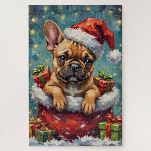 French Bulldog Christmas Santa Bag Adventure ジグソーパズル (縦)