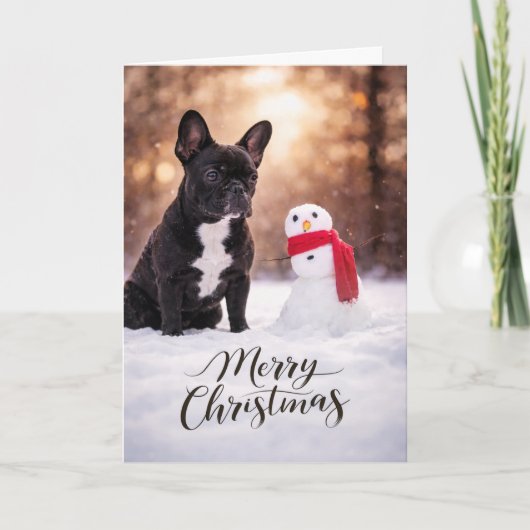 French Bulldog Christmas Snowman シーズンカード (正面)