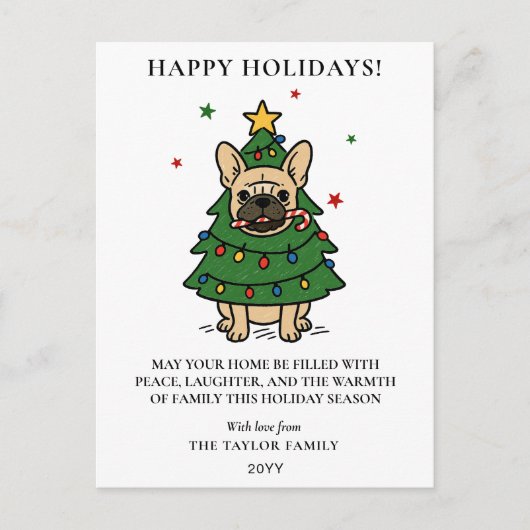 French Bulldog Christmas Tree Dog Frenchie シーズンポストカード (正面)