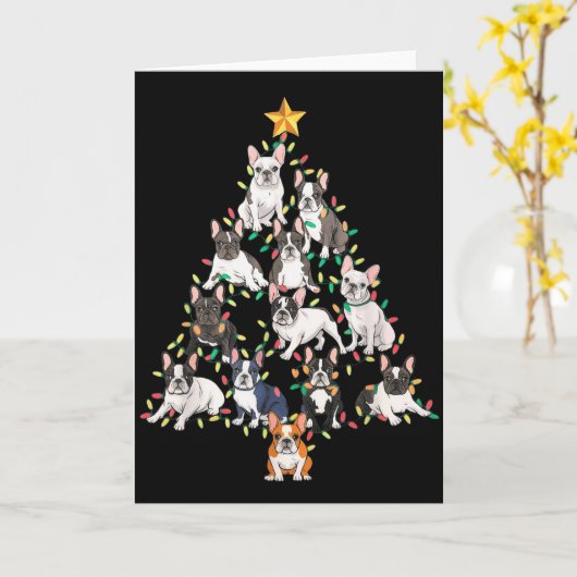 French Bulldog Christmas Tree Frenchie Dog Xmas Pa カード (黄色い花)