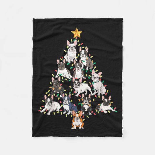 French Bulldog Christmas Tree Frenchie Dog Xmas Pa フリースブランケット (正面)