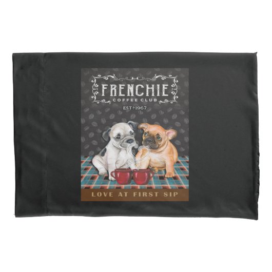 French Bulldog Coffee Club 枕カバー (正面)