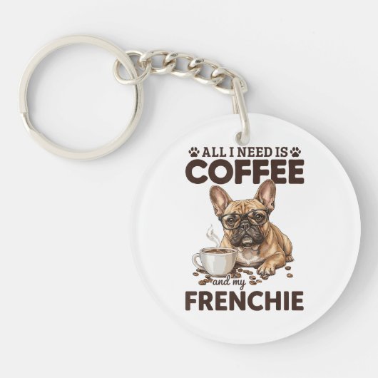 French Bulldog Coffee Frenchie Dog キーホルダー (正面)
