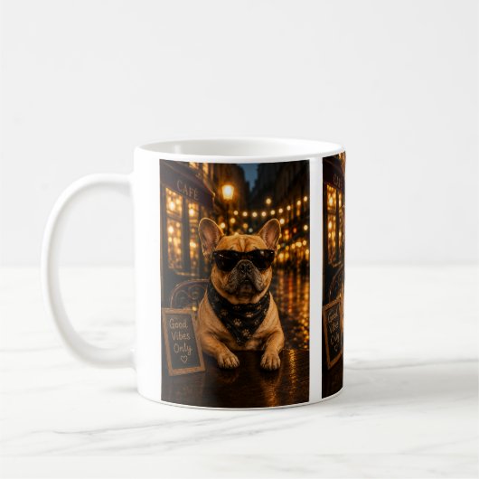 French Bulldog Coffee Lover – Cute Dog with Sungla コーヒーマグカップ (左)