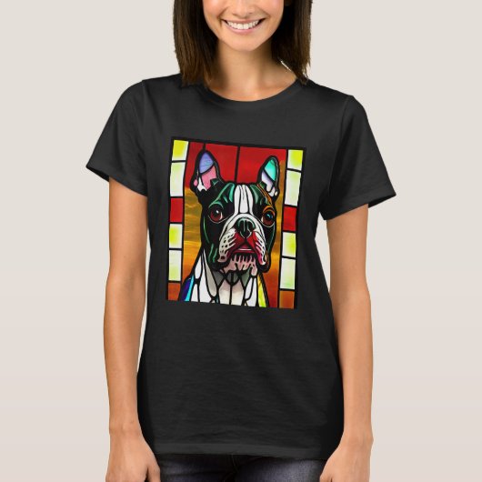 French Bulldog - Colorful Stained Glass Pop Art_1 Tシャツ (正面)