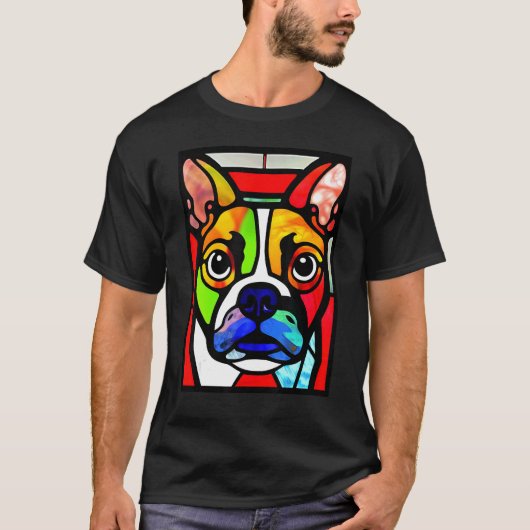 French Bulldog - Colorful Stained Glass Pop Art_2 Tシャツ (正面)