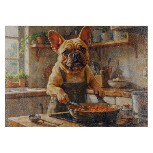 French Bulldog Cooking in Kitchen カッティングボード (正面)