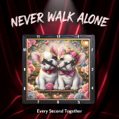 French Bulldog Couple Rose Garden スクエア壁時計