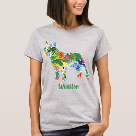 French Bulldog Custom Name Flowers Silhouette  Tシャツ