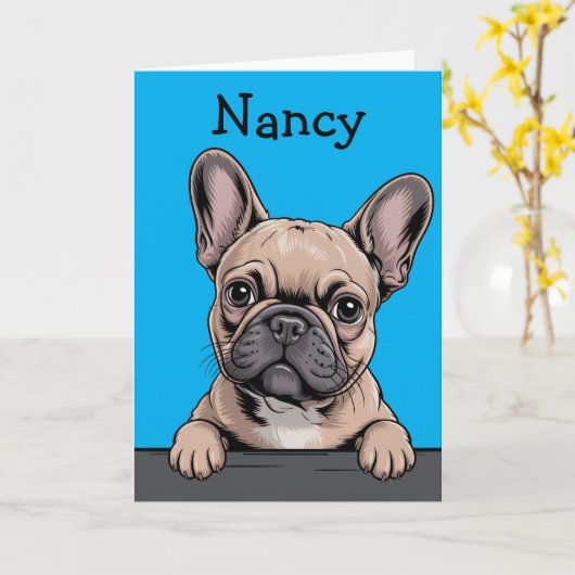 French Bulldog Cute Custom Frenchie Greeting カード (黄色い花)