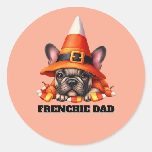 French Bulldog Cute Halloween Candy Costume ラウンドシール (正面)