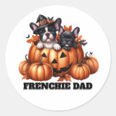 French Bulldog Dad Halloween Pumpkins ラウンドシール (正面)
