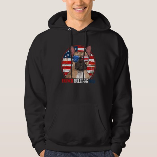 French Bulldog Dad Retro American Flag Patriotic S パーカ (正面)