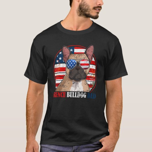 French Bulldog Dad Retro American Flag Patriotic S Tシャツ (正面)