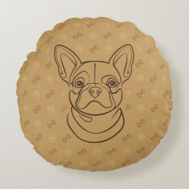 French Bulldog Decorative Line Art Pattern ラウンドクッション