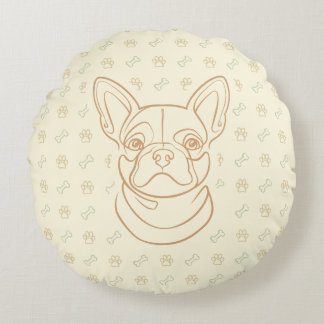 French Bulldog Decorative Line Art Pattern ラウンドクッション