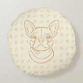 French Bulldog Decorative Line Art Pattern ラウンドクッション (裏面)
