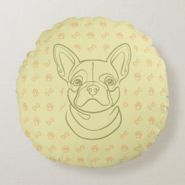 French Bulldog Decorative Line Art Pattern ラウンドクッション
