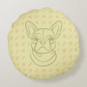 French Bulldog Decorative Line Art Pattern ラウンドクッション (裏面)