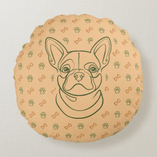 French Bulldog Decorative Line Art Pattern ラウンドクッション