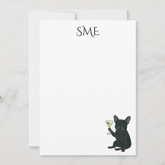 French Bulldog Dirty Martini Monogram Stationery 招待状 (正面)