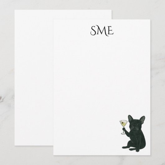 French Bulldog Dirty Martini Monogram Stationery 招待状 (正面/裏面)