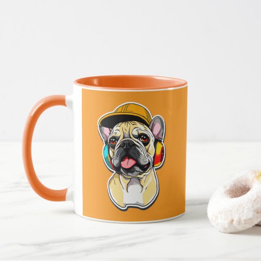 French Bulldog DJ マグカップ (ドーナツ)