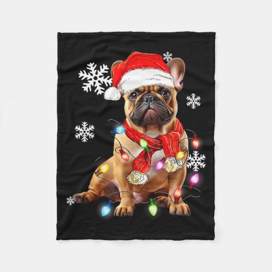 French Bulldog Dog Christmas Light Pajama Pet Xmas フリースブランケット (正面)