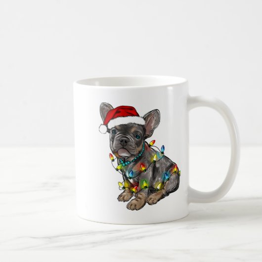French Bulldog Dog Christmas Lights Santa Xmas Pet コーヒーマグカップ (右)