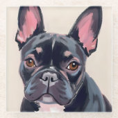 French Bulldog Dog Watercolor Pet Painting ガラスコースター (正面)