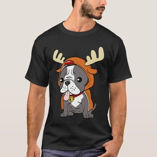 French Bulldog Dressed Up Reindeer Dogs Xmas Tシャツ (正面)