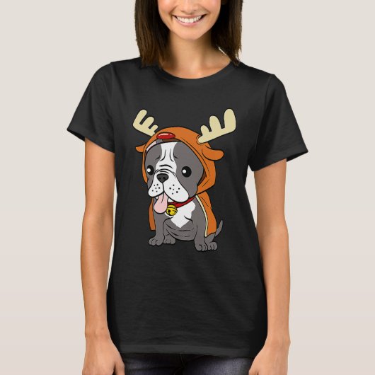 French Bulldog Dressed Up Reindeer Dogs Xmas Tシャツ (正面)