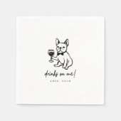 French Bulldog Drinks on Me Wedding Napkins スタンダードカクテルナプキン (正面)