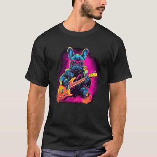 French Bulldog Electric Guitar Rock Music  3 Tシャツ (正面)