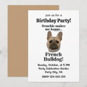 French Bulldog Face Birthday Party 招待状 (正面/裏面)