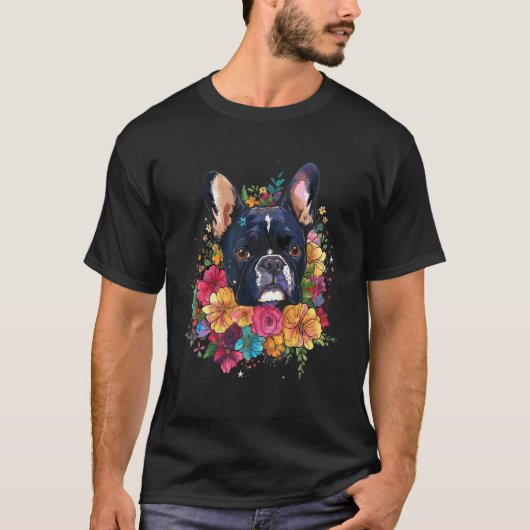 French Bulldog Flower Bouquet Tシャツ (正面)